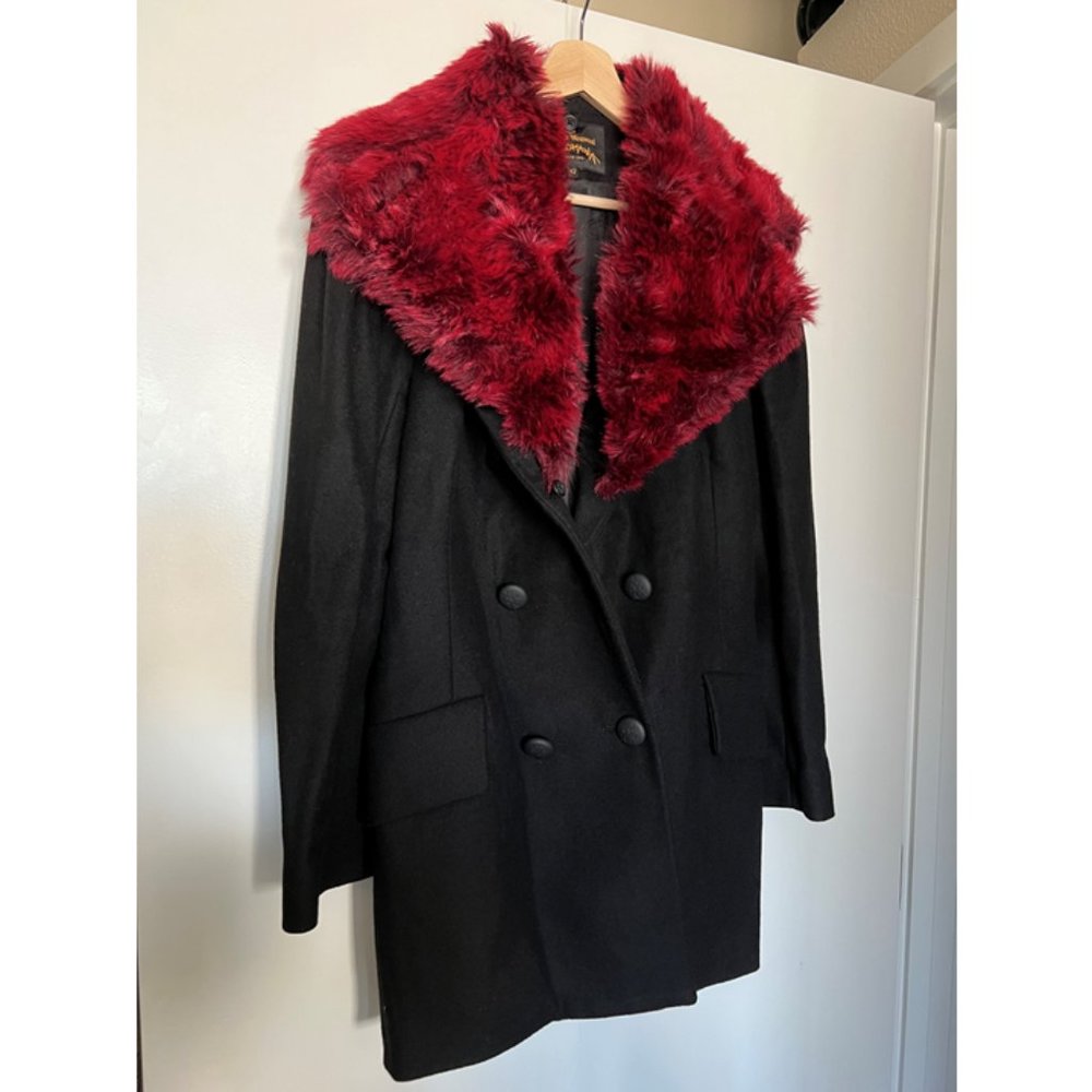 Vivienne Westwood Anglomania Black Wool Coat with Detachable Faux Fur Collar